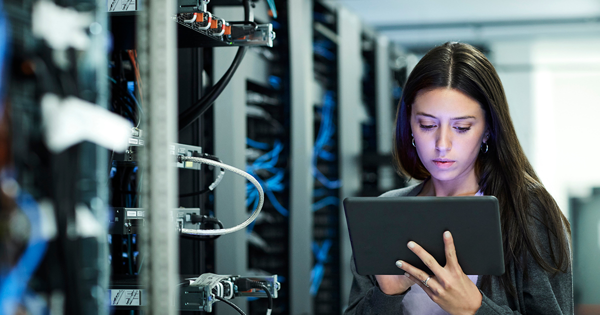 woman in server room